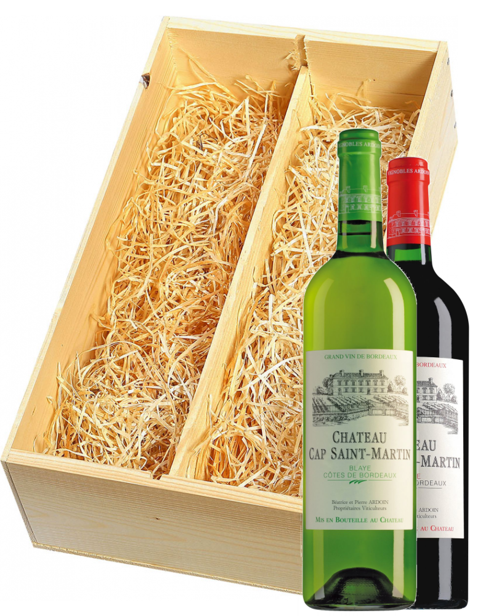 Wijnkist met Château Cap Saint Martin Bordeaux Blanc en Rouge